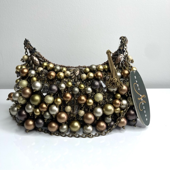 Mary Frances Gold,Silver And Gold Beaded Pearl Mini Bag Tweed - Picture 2 of 9